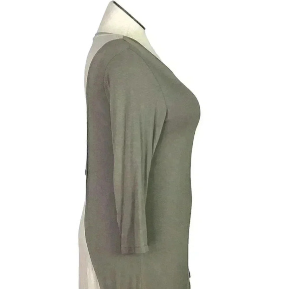 LOGO Lori Goldstein Women L Colorblock Back Band Jersey Top Taupe Cream A273364 - Picture 4 of 8